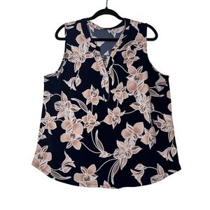 PAPPERMOON Women's Navy‎ Floral Sleeveless V-Neck Top Blouse Size 1X